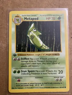 Pokemon TCG Metapod Base Set 54/102 1st Edition Never Played Near Mint - Image 1
