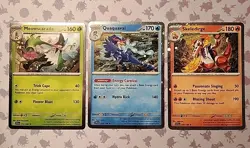 Pokemon SV NM Cosmos Promo Meowscarada Quaquaval Skeledirge 15 38 054/198 Swirl - Image 1