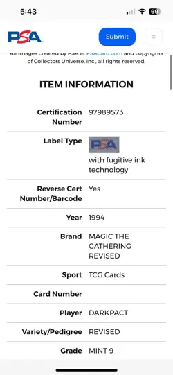 DARKPACT Revised Edition 1994 Magic The Gathering (MTG) TCG PSA 9 MINT🔥Rare🔥 - Image 4