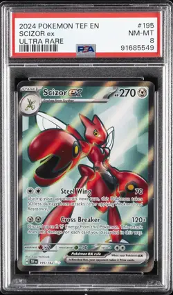 2024 POKEMON TEF EN-TEMPORAL FORCES ULTRA RARE #195 SCIZOR EX PSA 8 - Image 1