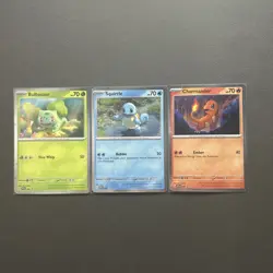 Pokemon 151 Promo Starter Cards Charmander, Squirtle, and Bulbasaur Cosmos Holo - Image 1