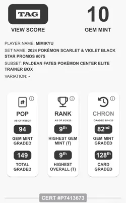 Pokemon Center Stamped Mimikyu 075 Sv: Scarlet & Violet Promo Cards Holo - Image 5
