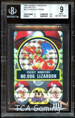 BGS 9 ++ MINT SQUARE CUT Charizard 006 Sealdass PRISM Sticker Pokemon Card ERROR - Image 1