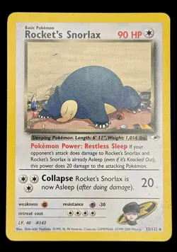 Pokemon TCG Rocket’s Snorlax 33/132 Non Holo Rare Gym Heroes - Image 1