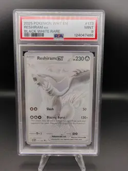 2025 POKEMON WHT EN-WHITE FLARE BLACK WHITE RARE #173 RESHIRAM EX PSA 9 - Image 1