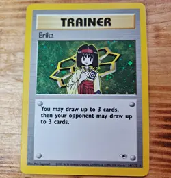 Pokemon TCG Erika 16/132 Holo Rare Gym Heroes WOTC 2000 Vintage Trainer Card - Image 1