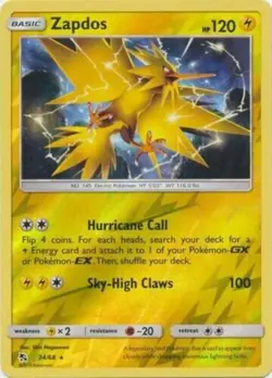 Zapdos 24/68 Reverse Holo Hidden Fates Pokemon Card - NM - Image 1