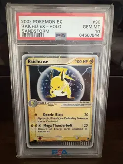 Pokemon EX Sandstorm 2003 Holo Raichu EX Card 98/100 PSA 10 Gem Mint Pop 105 - Image 1