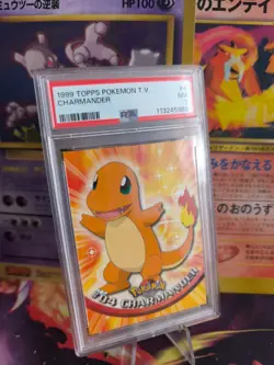 Pokemon Card Glumanda Charmander Topps 1999 Vintage English PSA 7 Green Logo - Image 1