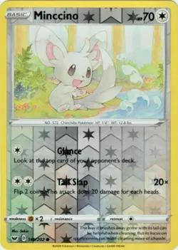 Minccino 145/202 Sword & Shield Base Set REVERSE HOLO PERFECT MINT! Pokemon - Image 1