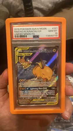 2019 Pokemon Sun & Moon Unified Minds Raichu Alolan Tag Team GX #221/236 PSA 10 - Image 1