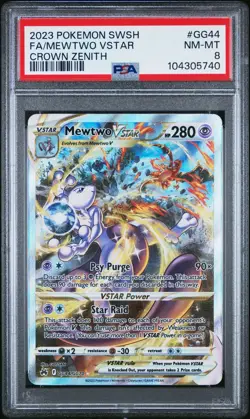 2023 POKEMON SWORD & SHIELD CROWN ZENITH #GG44 FULL ART/MEWTWO VSTAR PSA 8 - Image 1