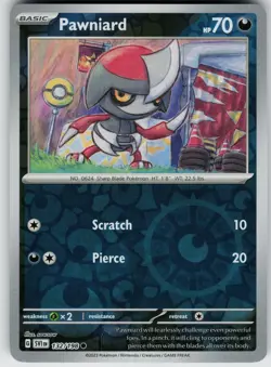 Pokemon Pawniard 132/198 SV01: Scarlet & Violet Base Set NM Reverse Holo card - Image 1