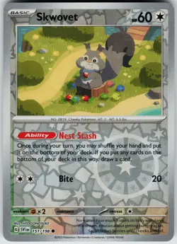 Pokemon Skwovet 151/198 SV01: Scarlet & Violet Base Set NM Reverse Holo card - Image 1