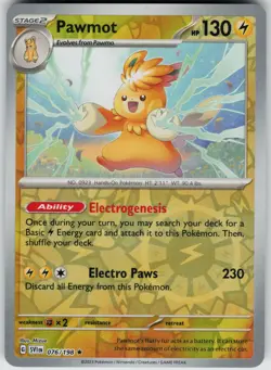 Pokemon Pawmot 076/198 SV01: Scarlet & Violet Base Set NM Reverse Holo card - Image 1