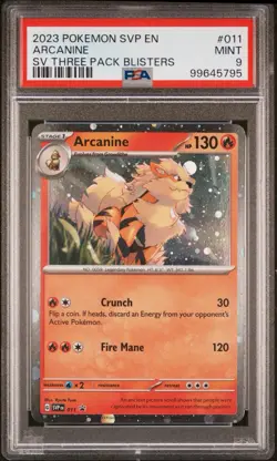PSA 9 MINT 2023 Arcanine SVP 011 Black Star Promo 3 Pack Blister Pokemon TCG - Image 1