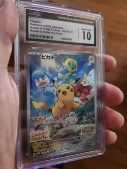 CGC 10 GEM MINT Japanese Pikachu 001/SV-P Scarlet Violet Pre-Order Pokemon Card - Image 1