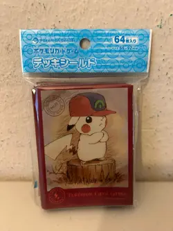 2017 Japanese Pokemon Center Exclusive Ash's Hat Pikachu 64 Deck Sleeves Sealed - Image 1