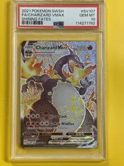 🔥2021 POKEMON SHINING FATES #SV107 FULL ART/CHARIZARD VMAX PSA 10🔥 - Image 1