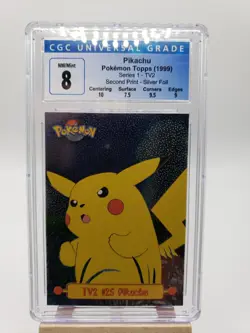 Pokemon #25 Pikachu (Topps Series 1 TV2) 2nd Print Silver Foil CGC 8 - Image 1