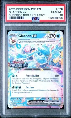 2025 Pokemon Prismatic Evolutions Glaceon ex Surprise Box Promo #026 PSA 10 - Image 1