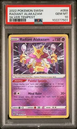Pokemon PSA 10 Radiant Alakazam 059/195 Silver Tempest Card SWSH - Image 1