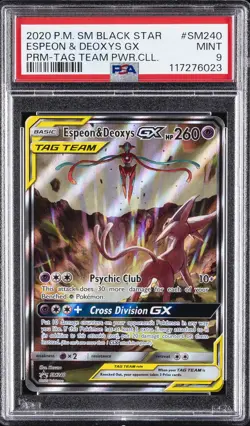 2020 POKEMON SM BLACK STAR PROMO TAG TEAM POWERS COLL ESPEON & DEOXYS GX PSA 9 - Image 1