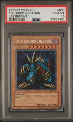 PSA 10 Tri-Horned Dragon Secret Rare LOB-000 2010 Reprint Holo Yugioh - Image 1