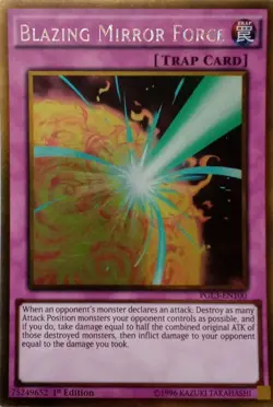 PGL3-EN100 Blazing Mirror Force Gold Rare 1st Edition Near Mint YuGiOh TCG - Image 1