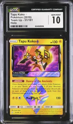 CGC 10 GEM MINT Tapu Koko Prism Star 51/181 Team Up Holo Rare 2019 Pokemon - Image 1