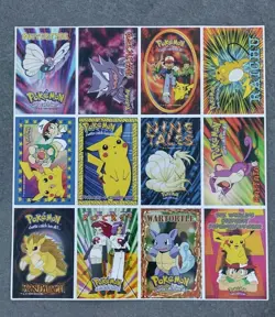 Authentic 1999 Uncut Sheet Pokemon Stickers/Cards Pikachu Raichu Warortle - Image 1