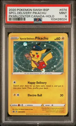 2020 POKEMON SWSH BLACK STAR PROMO #074 SPECIAL DELIVERY PIKACHU-HOLO PSA 9 - Image 1