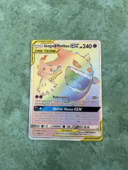 Pokemon TCG Gengar, Mimikyu GX Holo 186/181 Sun & Moon Team Up Secret Rare NM - Image 1