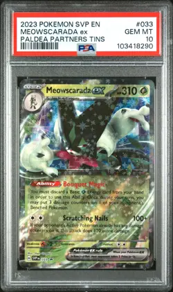 Pokemon TCG Meowscarda ex SVP 033 Paldea Partners Tin Black Star Promo - PSA 10 - Image 1
