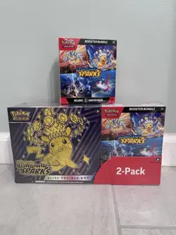 NEW, Sealed Pokemon Surging Sparks 2-pack ETB & Booster Bundle + Extra Bundle - Image 1