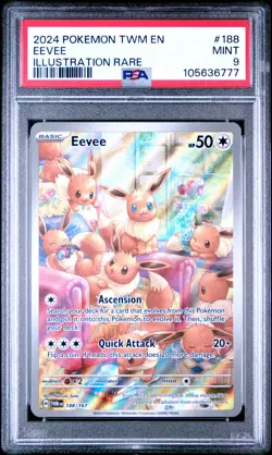 2024 POKEMON TWM EN-TWILIGHT MASQUERADE ILLUSTRATION RARE #188 EEVEE PSA 9 - Image 1