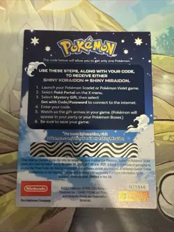 Shiny Koraidon & Miraidon Pokemon Scarlet Violet Code Card -Gamestop-1 Card - Image 2