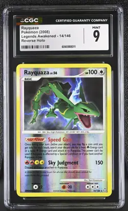 CGC 9 Rayquaza 14/146 Reverse Holo Legends Awakened Pokemon Card - Image 1