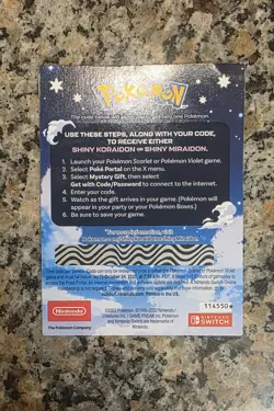 Pokemon Scarlet And Violet Code Shiny Koraidon or Miraidon UNSCRATCHED BRAND NEW - Image 2