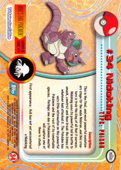 NIDOKING #34- BLUE Logo - NON-HOLO - SERIES 1 - TOPPS Pokemon Card - NM/LP - Image 2