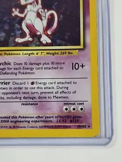 1995 Holographic Mewtwo 10/102 Base Set Genetic Pokemon #150 Rare Pokemon - Image 5