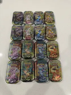 X16 Pokemon Prismatic Evolutions Mini Tin Bundle x16 2 Full Set Tins NEW/SEALED - Image 1
