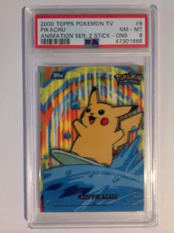 Pokemon #25 Pikachu Topps TV Animation Series 2 Stick-Ons PSA 8 - Image 1