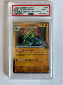 2025 POKEMON DESTINED RIVALS POKEMON CENTER #096 TEAM ROCKET'S TYRANITAR PSA 10 - Image 1