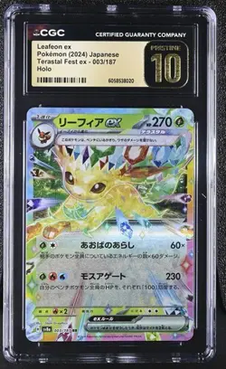 CGC 10 PRISTINE Leafeon Ex 003/187 HOLO Terastal Festival Pokemon Card - Image 1