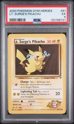 Lt. Surge's Pikachu 81/132 2000 Pokemon Gym Heroes PSA 5 - Image 1