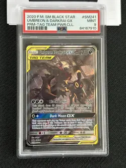 2020 POKEMON SM241 BLACK STAR PROMO TAG TEAM POWERS UMBREON DARKRAI GX PSA 9 - Image 2