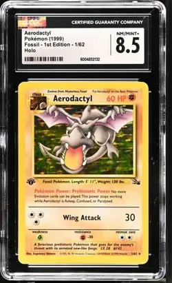 1999 POKEMON FOSSIL AERODACTYL #1 1ST EDITION HOLO-RARE CGC 8.5 NEAR MINT/MINT+ - Image 1