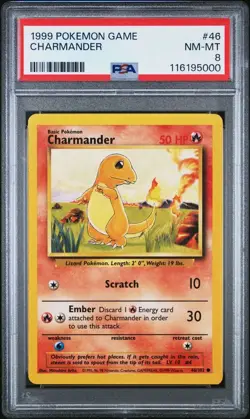 1999 POKEMON BASE SET #46 CHARMANDER PSA 8 A3A - Image 1