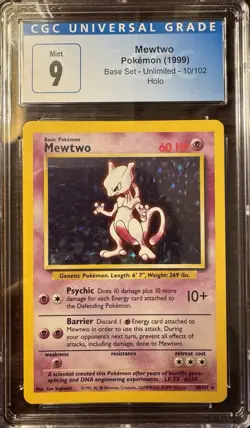 1999 Pokemon Base Set #10/102 Holo - Mewtwo - Unlimited CGC Graded 9 MINT - Image 1